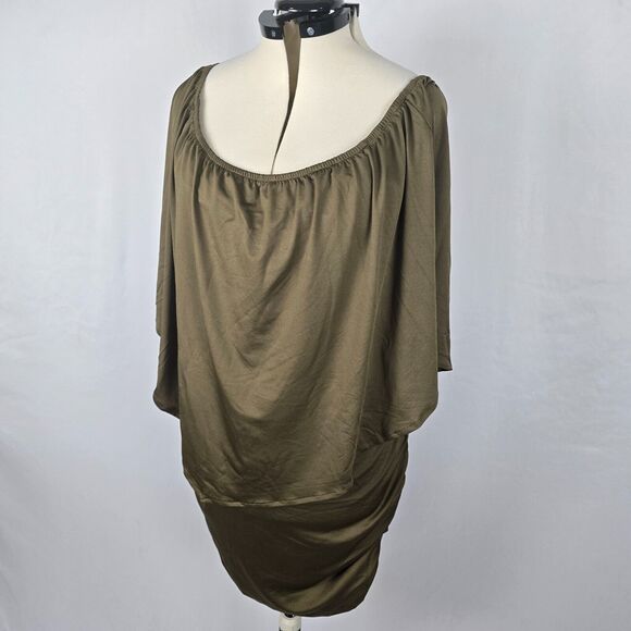Yincro Dress Women's 2XL Olive Bodycon with Oversized Top Ruffles Mini NWT - Picture 12 of 16